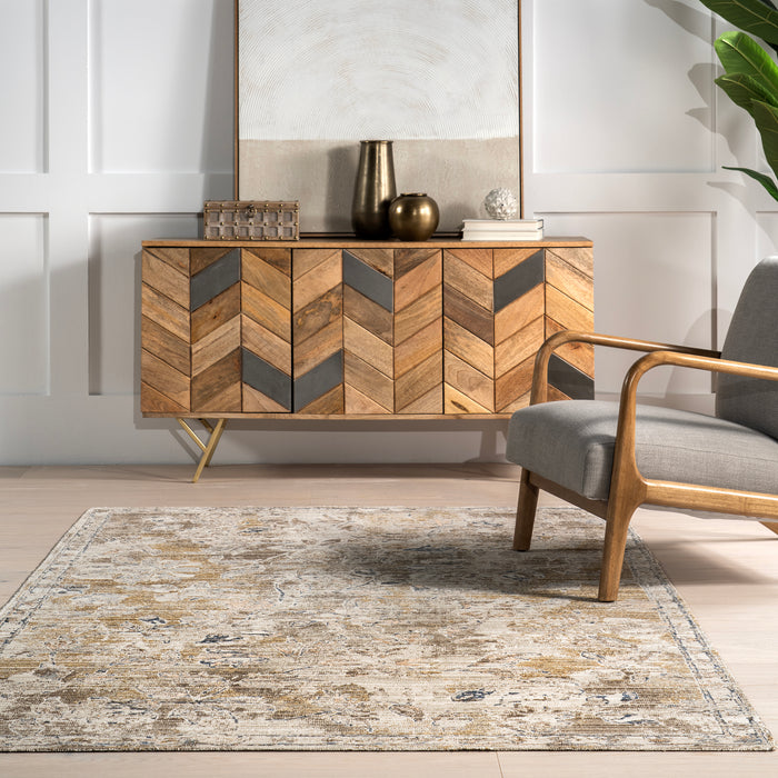 Zenni Vintage Floral Indoor/Outdoor Machine Washable Area Rug