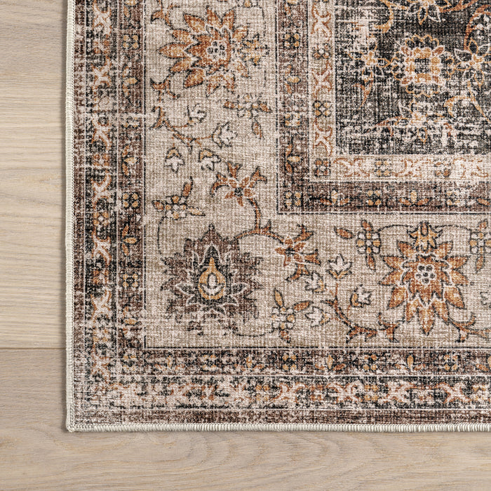 Winnie SplashGuard Distressed Medallion Machine Washable Area Rug