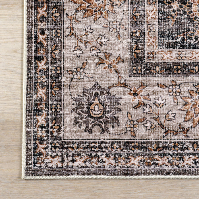Winnie SplashGuard Distressed Medallion Machine Washable Area Rug
