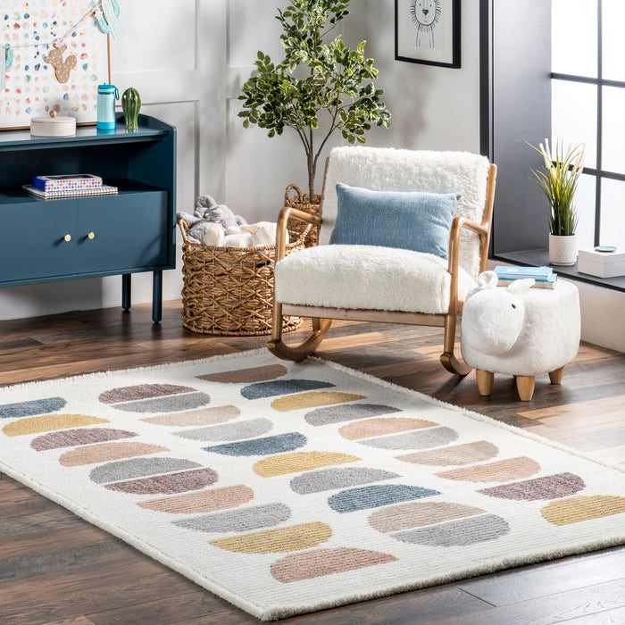 Leyla Half Colorful Circles Kids Area Rug