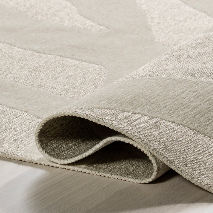 Cream Claude Abstract Fringed Reversible Machine Washable Area Rug