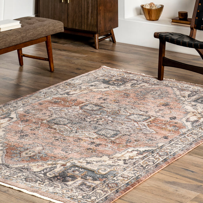 Faded Medallion Fringe Area Rug