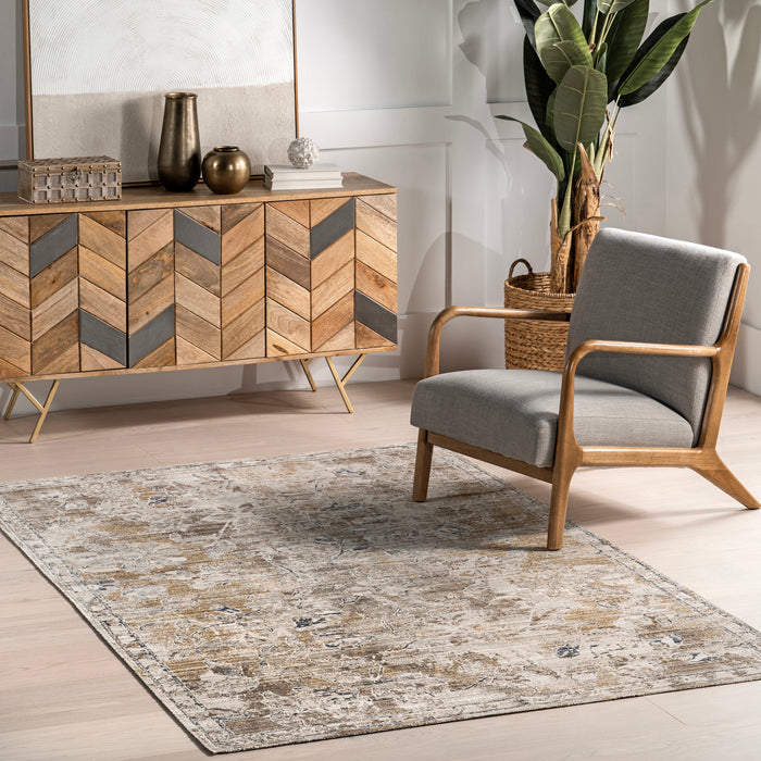 Zenni Vintage Floral Indoor/Outdoor Machine Washable Area Rug