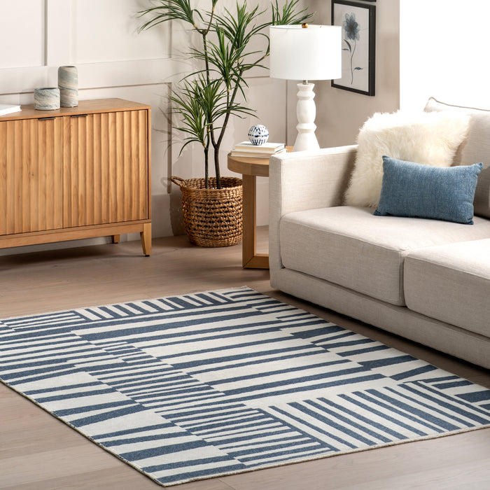 Kelcey Abstract Striped Machine Washable Area Rug