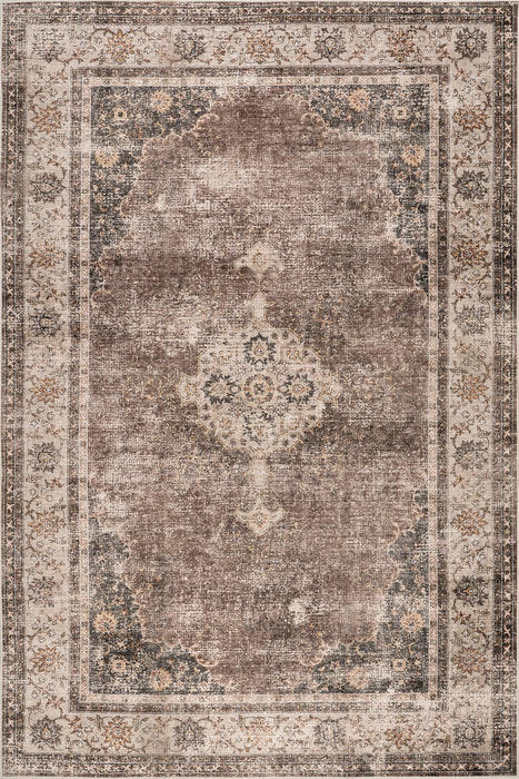 Winnie SplashGuard Distressed Medallion Machine Washable Area Rug