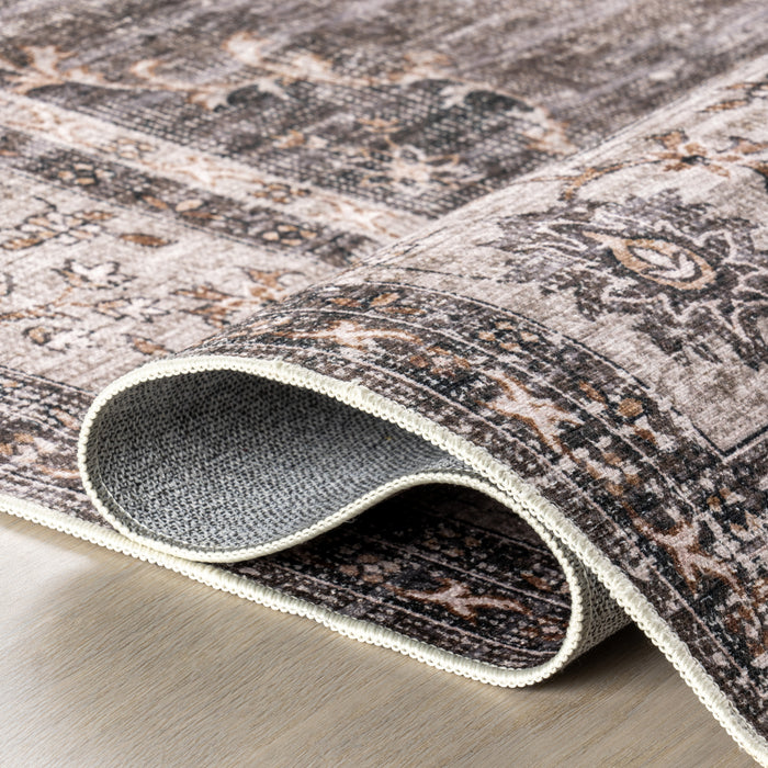 Winnie SplashGuard Distressed Medallion Machine Washable Area Rug