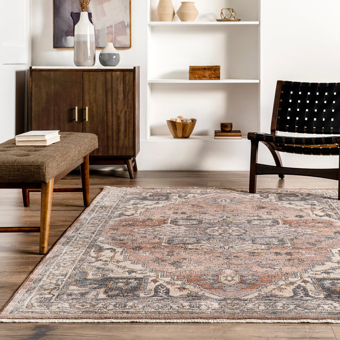 Faded Medallion Fringe Area Rug