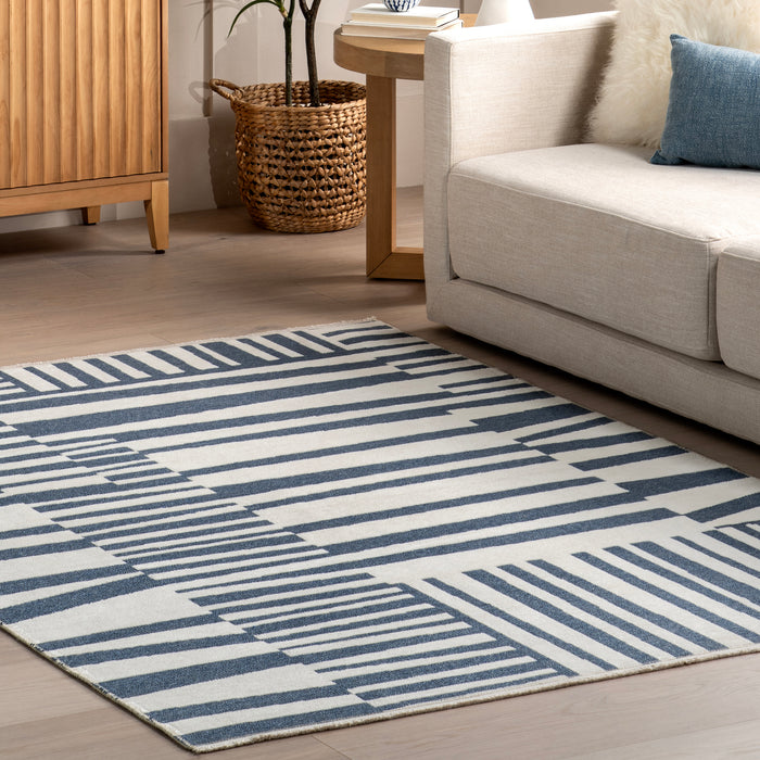 Kelcey Abstract Striped Machine Washable Area Rug