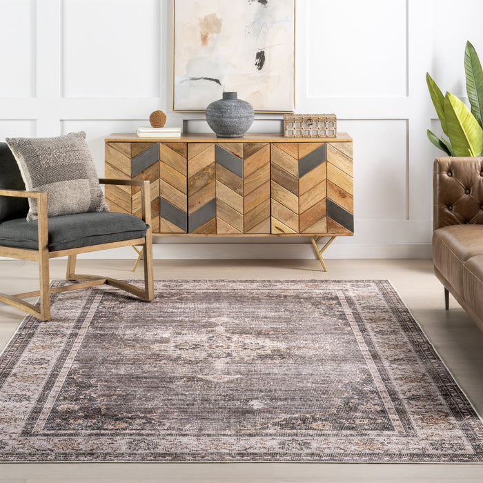 Winnie SplashGuard Distressed Medallion Machine Washable Area Rug