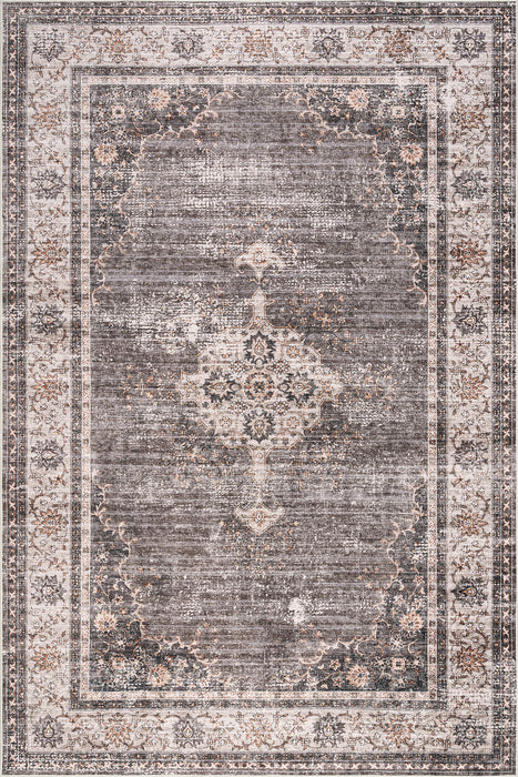 Winnie SplashGuard Distressed Medallion Machine Washable Area Rug