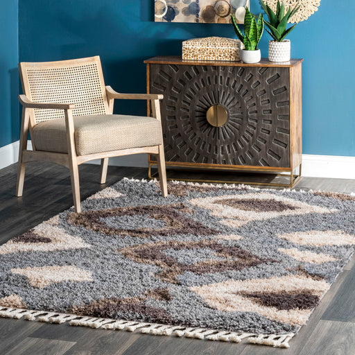 Zaniyah Abstract Iris Shag with Tassel Area Rug