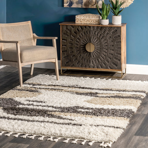 Elliot Abstract Cloud Shag Tassel Area Rug