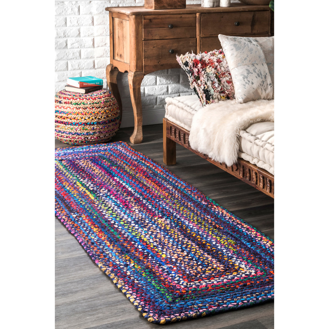 Tappeto Area NuLOOM Tammara Intrecciato A Mano In Cotone Riciclato, Multicolore, 2,4x3,4 M, Forma Ovale, Spesso 0,9 Cm, Ideale Per Soggiorno E Camera Da Letto. - 2