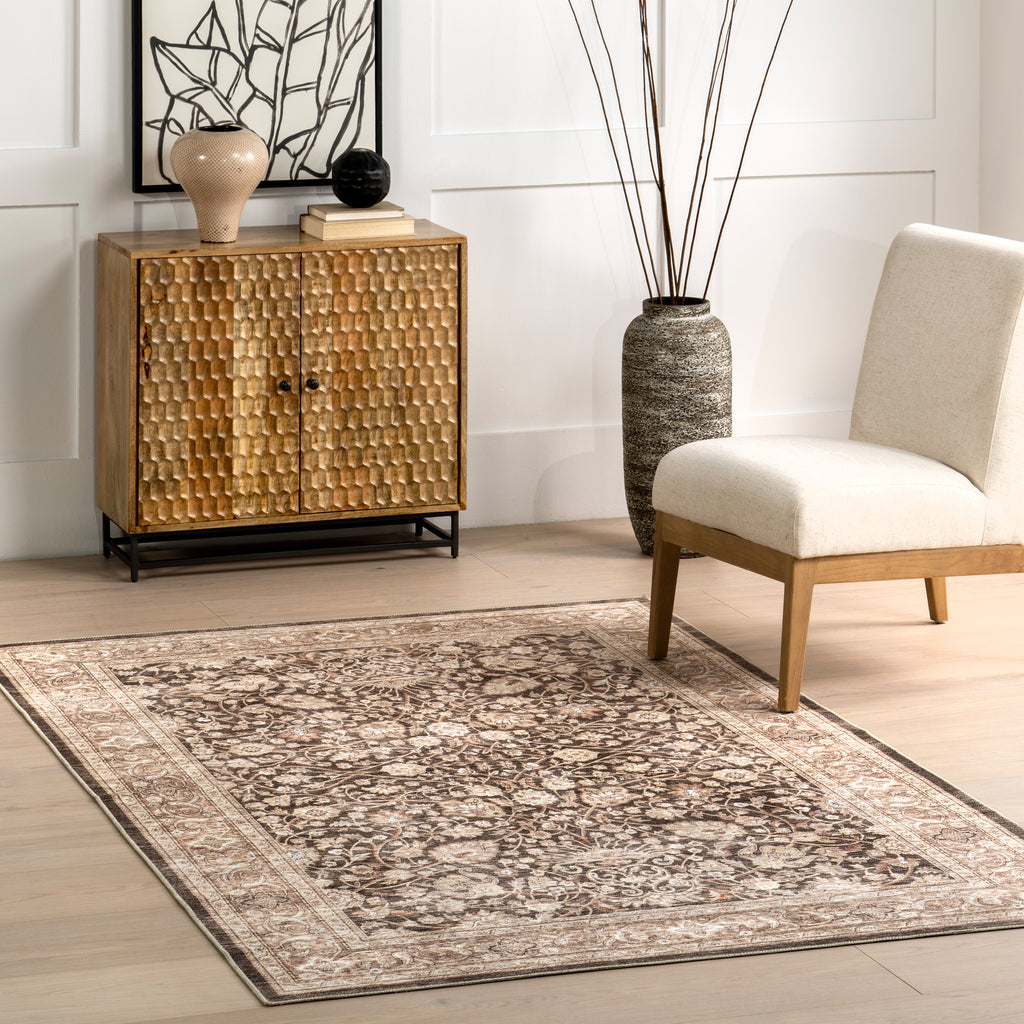 Cerise Floral Faded Stain-Resistant Machine Washable Area Rug — nuLOOM